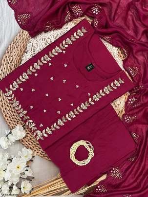 Maroon Color Kurti Pant Set Dupatta With Hand Work