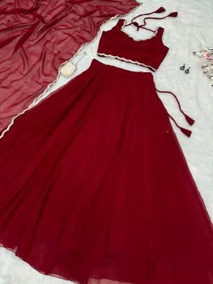 Maroon Colour  Pure Georgette Lehenga Choli With Dupatta