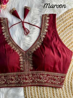 Maroon Embroidery Work Ready To Wear Blouse For Bride