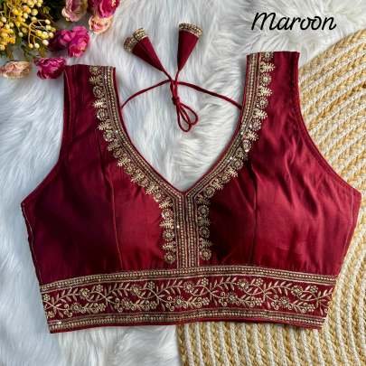 Maroon Embroidery Work Ready To Wear Blouse For Bride