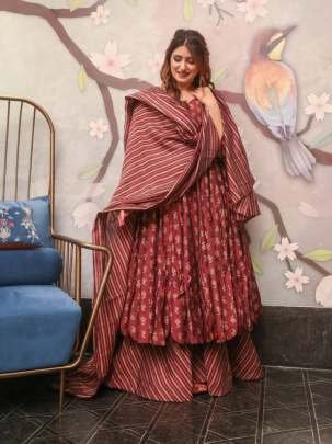 Maroon Festival Wear Pure Muslin Palazzo Suit