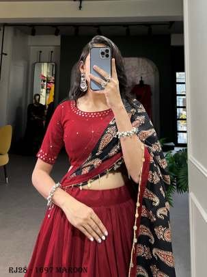 Maroon Full Flare Lehenga Choli  Dupatta With Purse