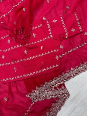 Maroon Party Wear Embroidery Work Soft Organza Saree