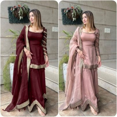 Maroon Party Wear Look Sharara Palazzo Suit With Heavy Embroidery