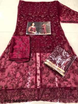 Maroon Sequence Work Pakistani unstitched Net Koti Suits