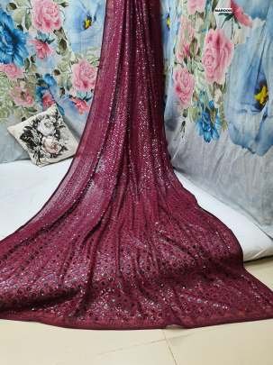 Maroon Wedding Wear Heavy Dual Sequins Embroidery Work Saree With Unstitch Blouse