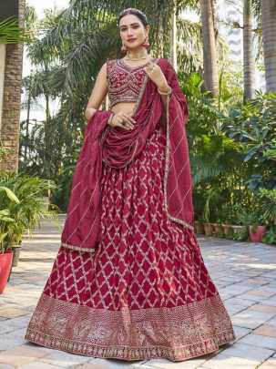 Marvelous Maroon Thread Work Stitched Lehenga choli