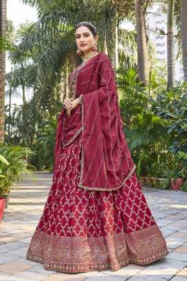 Marvelous Maroon Thread Work Stitched Lehenga choli