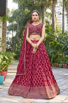 Marvelous Maroon Thread Work Stitched Lehenga choli