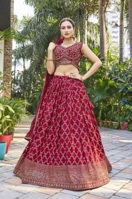 Marvelous Maroon Thread Work Stitched Lehenga choli