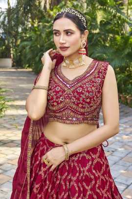 Marvelous Maroon Thread Work Stitched Lehenga choli