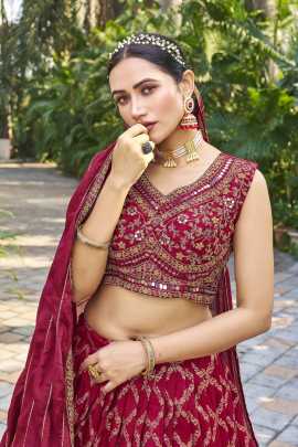 Marvelous Maroon Thread Work Stitched Lehenga choli