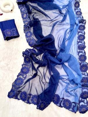 Mazing Blue Party Wear Rich Look Heavy Silk Saree With Diomond Work