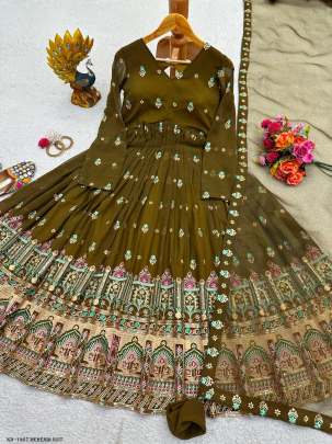 Mehendi Faux Georgette Suit with Organza Dupatta