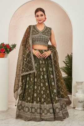 Mehendi Special Jacquard Dola Silk Embroidered Lehenga Choli