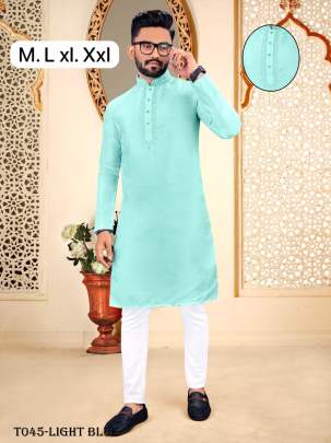 Men Embroidery Work  Light Blue Peach Kurta With Pyjama Set