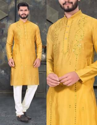 Men Haldi Function Wear Viscose Kurta With Pajama