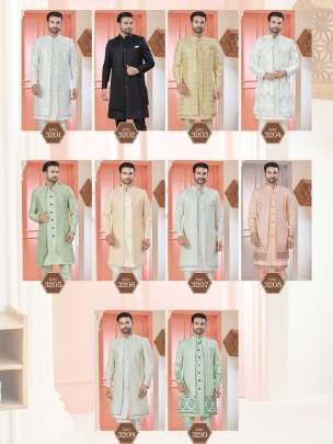 Men Party Wear Black Pure Silk Indo Western