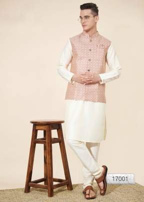 Men Plain Pure Silk Kurta With Jacquard Koti Set