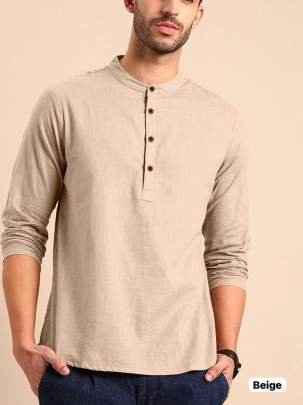 Men Regular Wear Full Sleeve Beige Khadi Linen Shirts