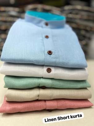 Men Round Neck Sky Khadi Linen Shirts With Full Sleeve