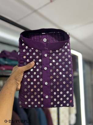 Mens Purple Kurta and Pyjamas With Embroidery Work