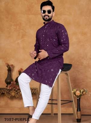 Men Wedding Wear Embroidery Work Purple Kurta with Pajama set