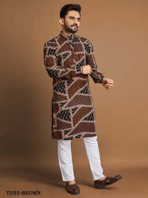 Men Soft Cotton Brown Kurta With Pyjama Set