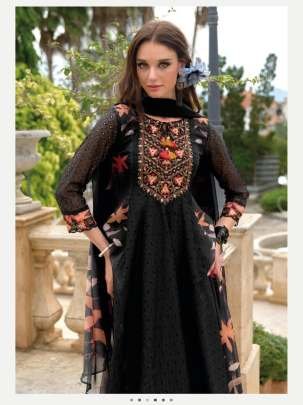 Meraki Exclusive Black Printed And Hand Work Anarkali Kurtis Pant Set