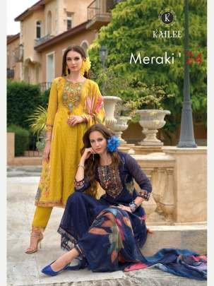 Meraki Exclusive Muster Printed And Hand Work Anarkali Kurtis Pant Set