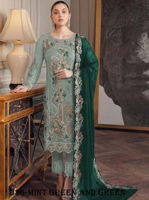 Mint Green and Green Color Embroidered Fox Georgette Suit Set