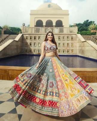Mirror Work Navratri Colourfull Printed lehenga