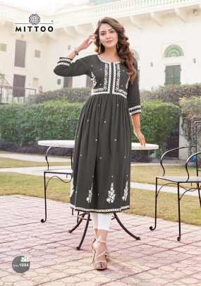 Mittoo Presents Paaneri Rayon Slub Hand work and Embroidered work Kurti