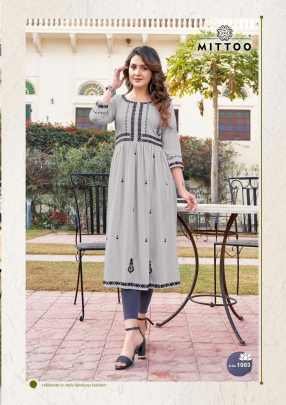 Mittoo Presents Paaneri Rayon Slub Hand work and Embroidered work Kurti