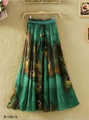 Morpankh Digital Print Silk Ladies Green Skirt