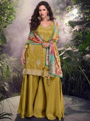 Moss Green Chinon Silk Palazzo Suit