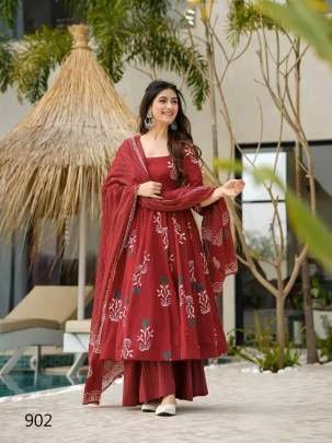 Mul Cotton Maroon Palazzo Set With Trendy Digital Prints