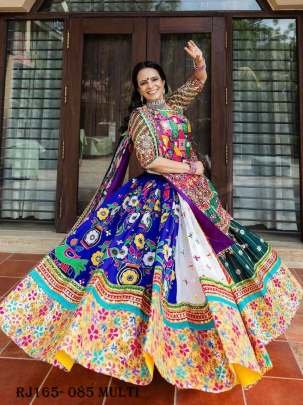 multi color Muslin Cotton Mirror Work Navratri Special Lehenga Choli With Dupatta