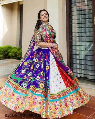 multi color Muslin Cotton Mirror Work Navratri Special Lehenga Choli With Dupatta