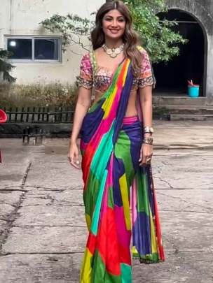 Multi Color Shilpa Shetty Wear Japan Satin Silk Bollywood Saree