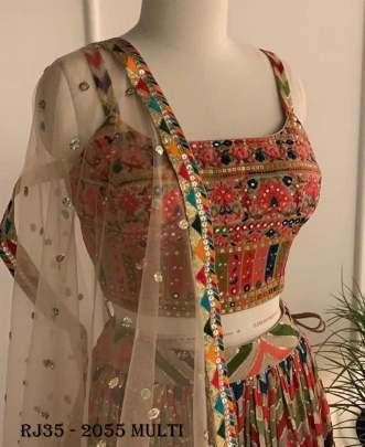 Multi Coloured Leheriya Print Sequence And Mirror Work Designer Lehenga Choli