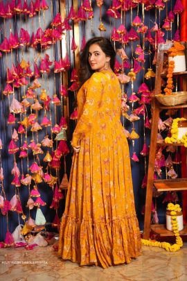 Multi Yellow 3 piece Koti Style Digital Print Indo Western Suit by Fab Funda