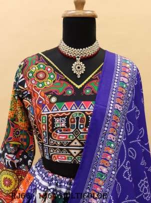 Multicolor Present  Butter Silk Heavy Flair Fancy Digital Print Work Navratri Ghara Choli