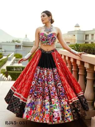 Multicolor print mirror work gujarati garba navratri ghagra Choli 