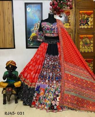 Multicolor print mirror work gujarati garba navratri ghagra Choli