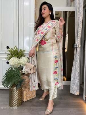 Muslin White Printed Stylish Kurti Dupatta With Matching Pants