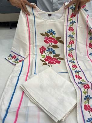 Muslin White Printed Stylish Kurti Dupatta With Matching Pants