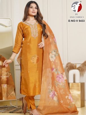 Mustard Pure Handwork Kurti Pant With Dupatta