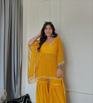 Mustard Yellow Kaftan Set With Kaudi Accents