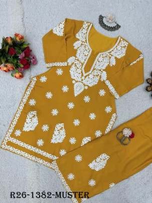 Muster Chain Stich Work Heavy Rayon Kurtis